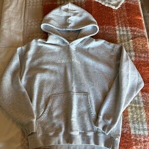 “Jesus is King” Hoodie medium. Light gray almost heathered. Very comfy & soft.